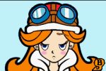 1girl animated animated_gif blue_background blue_eyes blush blush_stickers earrings goggles helmet jewelry lowres mona_(warioware) nintendo official_art orange_hair solo tagme warioware