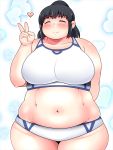  1girl bikini black_hair blush closed_eyes fat itou_yukino navel ponytail real_drive shimejix swimsuit thick_thighs thighs v 