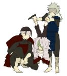  340704_(artist) 3boys :d armor black_hair closed_eyes grey_hair jiraiya kneeling male_focus multiple_boys naruto open_mouth senju_hashirama senju_tobirama smile standing white_hair 