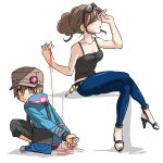  10s 1boy 1girl beauty_(pokemon) brown_hair calme_(pokemon) cap glasses_on_head npc_trainer pixiv_manga_sample pokemon pokemon_(game) pokemon_xy red_string string tears tied_up 