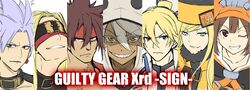  blonde_hair blue_eyes brown_eyes brown_hair chipp_zanuff guilty_gear guilty_gear_xrd ky_kiske long_hair may_(guilty_gear) millia_rage multiple_boys multiple_girls ramlethal_valentine sol_badguy white_hair zato-1 