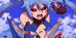 1girl angry animated animated_gif blue_hair corruption edited long_hair lowres navel ore_twintail_ni_narimasu photoshop red_eyes solo tail_blue tsube_aika twintails very_long_hair