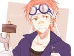  1boy glasses glasses_on_head kobi mako1124 male_focus mallet marine mouth_hold nail one_piece pink_hair solo wrench 