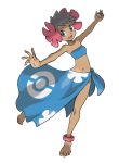  10s 1girl absurdres ankle_cuffs anklet bandeau barefoot blue_eyes brown_hair dark_skin elite_four feet floral_print flower full_body fuyou_(pokemon) hair_flower hair_ornament highres jewelry midriff navel official_art pokemon pokemon_(game) pokemon_oras sarong short_hair solo sugimori_ken tan tubetop 