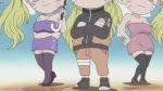  1boy 2girls animated animated_gif blonde_hair blue_eyes blush breasts chibi cleavage genderswap high_heels long_hair multiple_girls naruko naruto naruto_sd:_rock_lee_no_seishun_full-power_ninden smile standing twintails umbrella uzumaki_naruto 