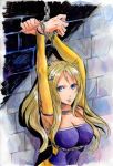  1girl angry armpits blonde_hair blue_eyes breasts celes_chere chains cleavage final_fantasy final_fantasy_vi hair_ornament large_breasts long_hair prisoner restrained solo tagme yokuarumyoujis 