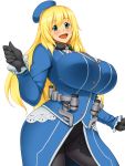  1girl atago_(kantai_collection) blonde_hair blush breasts curvy female gloves green_eyes hat huge_breasts kantai_collection kawanuma_uotsuri long_hair open_mouth pantyhose simple_background smile solo thick_thighs thighs tongue wide_hips 