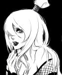  1girl artist_request bare_shoulders black_background face female fingernails greyscale hair_over_one_eye lips long_hair looking_at_viewer monochrome naruto naruto_shippuuden solo terumi_mei 