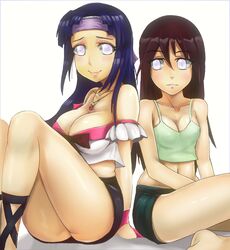  2girls ass blue_hair breasts brown_hair female hyuuga_hanabi hyuuga_hinata long_hair multiple_girls naruto sakuama siblings sisters white_eyes 