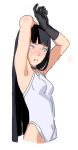  1girl armpits arms_up bangs black_hair blunt_bangs blush choker gloves hime_cut hyuuga_hinata lavender_eyes long_hair looking_at_viewer m3_(cober) naruto naruto:_the_last solo 