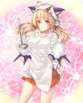  1girl ahoge animal_ears artist_request bat_wings blonde_hair character_request closed_mouth copyright_request fake_animal_ears female long_hair long_sleeves looking_at_viewer orange_eyes skirt smile solo source_request twintails wings 