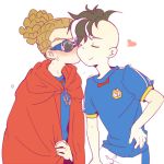  2boys blush child fudou_akio heart inazuma_eleven inazuma_eleven_(series) kidou_yuuto kiss laohuang lowres male_focus mohawk multiple_boys simple_background standing white_background yaoi 