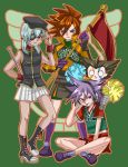  4boys cheerleader crossdressinging domen_syuichiro genda_koujirou green_background inazuma_eleven inazuma_eleven_(series) male_focus multiple_boys narukami_kenya sakuma_jirou simple_background tagme trap yk 