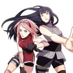  2girls ahri_(will) facial_mark fighting_stance forehead_mark haruno_sakura hime_cut hyuuga_hinata kunai multiple_girls naruto naruto:_the_last pink_hair purple_hair short_hair sleeveless weapon 