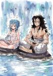  bandage curly_hair fairy_tail gajeel_redfox levy_mcgarden long_hair meditation messy_hair rock rusky scar shirtless tattoo water waterfall wet 