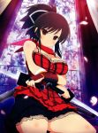  1girl absurdres asuka_(senran_kagura) brown_eyes brown_hair female highres official_art senran_kagura senran_kagura_(series) solo sword weapon yaegashi_nan 