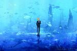  1boy adjusting_necktie blonde_hair fish formal necktie ocean one_piece sanji suit underwater water 