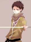  1boy akagami_no_shirayukihime black_hair brown_eyes obi_(akagami_no_shirayukihime) scar scarf smile solo sword weapon 