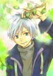  1boy akagami_no_shirayukihime blue_eyes long_sleeves prince silver_hair smile tree zen_wistalia 