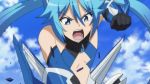 1girl animated animated_gif blue_eyes blue_hair long_hair lowres navel ore_twintail_ni_narimasu rage solo tail_blue tsube_aika twintails very_long_hair