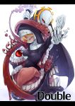  1girl amaneiro blonde_hair blood breast_grab double_(skullgirls) dual_persona erect_nipples female grabbing letterboxed monster nun red_eyes skullgirls solo teeth 