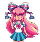  1girl ^_^ animated animated_gif blonde_hair blush_stickers closed_eyes giffany gravity_falls green_hair happy lowres paul_robertson pink_hair school_uniform serafuku simple_background smile solo transparent_background very_long_hair 