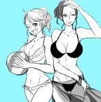  2girls ball beachball bikini breasts happy large_breasts looking_at_viewer multiple_girls nami_(one_piece) nico_robin one_piece open_mouth short_hair simple_background smile swimsuit tagme wink 