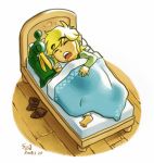  00s 1boy 2008 artist_name barefoot bed blonde_hair dated hat headwear_removed link open_mouth pointy_ears sen_(pixiv111638) the_legend_of_zelda the_legend_of_zelda:_the_minish_cap toon_link 