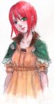  1girl akagami_no_shirayukihime capelet dress green_eyes redhead shirayuki_(akagami_no_shirayukihime) short_hair solo traditional_media watercolor_(medium) yellow_dress 