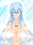  1girl akame_ga_kill! blue_eyes blue_hair breasts censored cleavage esdeath highres shower 