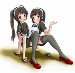  2girls artist_request conjoined crawling female looking_at_viewer maid multiple_girls original sandals siamese_twins siblings sisters thigh-highs twins walking 