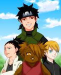  2boys 2girls akimichi_chouchou black_hair blonde_hair blue_eyes brown_hair child dark_skin flak_jacket forehead_protector frown green_eyes grin hair_over_one_eye headband koala_(1109ma) looking_at_viewer multiple_boys multiple_girls nara_shikadai naruto naruto:_the_last red_eyes sarutobi_mirai smile yamanaka_inojin yellow_eyes 