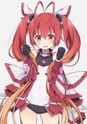  1girl genderswap holding holding_hair ka-no long_hair mitsuka_souji ore_twintail_ni_narimasu redhead tailred tears thigh-highs twintails very_long_hair 