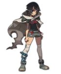  10s 1girl black_hair breasts cape dark_skin female higana_(pokemon) large_breasts lowres official_art poke_ball pokemon pokemon_(game) pokemon_oras red_eyes sandals short_hair shorts smile 