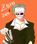  10s 1boy 2014 birthday character_name disguise dressrosa fake_mustache green_hair hand_on_hilt one-eyed one_piece roronoa_zoro scar sheathed_sword sunglasses sword weapon 