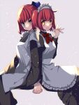  2girls :&lt; alternate_costume apron bangs black_dress black_kimono blue_bow blue_eyes bow bowtie closed_mouth commentary_request cosplay costume_switch dress eyebrows_visible_through_hair frilled_apron frills hair_between_eyes hair_bow half_updo highres hisui_(tsukihime) hisui_(tsukihime)_(cosplay) holding holding_hands japanese_clothes kimono kohaku_(tsukihime) kohaku_(tsukihime)_(cosplay) long_sleeves looking_at_viewer maid maid_apron maid_headdress multiple_girls open_mouth red_bow redhead siblings simple_background sisters sitting smile tajima_yoshikazu teeth tsukihime tsukihime_(remake) twins upper_teeth wa_maid white_apron wide_sleeves yellow_eyes 