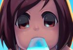  1girl alkemanubis big_eyes brown_hair child close-up female looking_at_viewer popsicle short_hair solo 
