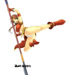  1girl braid breasts brown_hair large_breasts namco noriheita open_mouth panties polearm seong_mi-na simple_background solo soul_calibur spear underwear warrior weapon white_background white_panties 