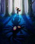  fireflies forest glowing glowing_eyes highres logo majora_(entity) mask nature nintendo official_art shadow skull_kid tael tatl the_legend_of_zelda the_legend_of_zelda:_majora&#039;s_mask tree 