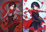  alternate_costume hood hoodie petals pixiv_manga_sample rose_petals ruby_rose rwby scythe serious smile 