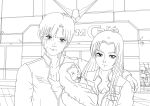  80s baby bernard_wiseman christina_mackenzie couple good_end gundam gundam_0080 if_they_mated long_hair looking_at_viewer monochrome scar zhugege1986 