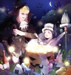  2boys alcohol alternate_costume bandage blonde_hair bottle candy child donquixote_rocinante earflap_hat food glowing halloween heart_print iji_(u_mayday) jack-o&#039;-lantern lollipop multiple_boys mushroom one_piece onigiri pumpkin rabbit scar stitching swirl_lollipop trafalgar_law wine wine_glass younger 