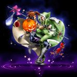  1boy 1girl apple caramel_apple card food fruit gambit halloween hood jack-o&#039;-lantern marvel multicolored_hair pumpkin rogue_(x-men) staff two-tone_hair x-men 