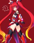  ! 1girl ass blush bodysuit elbow_gloves flat_chest genderswap gloves hair_ornament leotard long_hair looking_back mitsuka_souji nemuri_miyako open_mouth ore_twintail_ni_narimasu red_eyes redhead sword tailred thigh-highs twintails very_long_hair weapon 