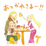  1girl 2boys akimichi_chouji alcohol artist_request beer braid eating facial_hair food goatee multiple_boys nara_shikamaru naruto ponytail table yamanaka_ino 