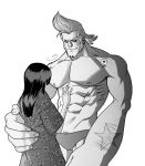  1boy 1girl abs franky hawaiian_shirt monochrome nico_robin one_piece shirt topless 