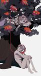  2boys akira_kira closed_eyes diavolo highres jojo_no_kimyou_na_bouken male_focus multiple_boys nude phone pink_hair rotary_phone sitting smirk surreal tree vento_aureo vinegar_doppio white_background 