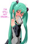  1girl alcohol aqua_hair beer blush can detached_sleeves drunk hard_translated hatsune_miku long_hair open_mouth otoi_rekomaru smile solo translated twintails very_long_hair vocaloid 