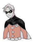  1boy batman_(series) cape dc_comics domino_mask emblem frown male_focus mask robin_(dc) solo spot_color tim_drake 