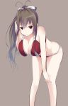  1girl amagi_brilliant_park antenna_hair bikini black_eyes bow breasts brown_hair cleavage hair_bow large_breasts legs long_hair o-ring_bottom o-ring_top ponytail red_bikini sento_isuzu solo swimsuit thighs 